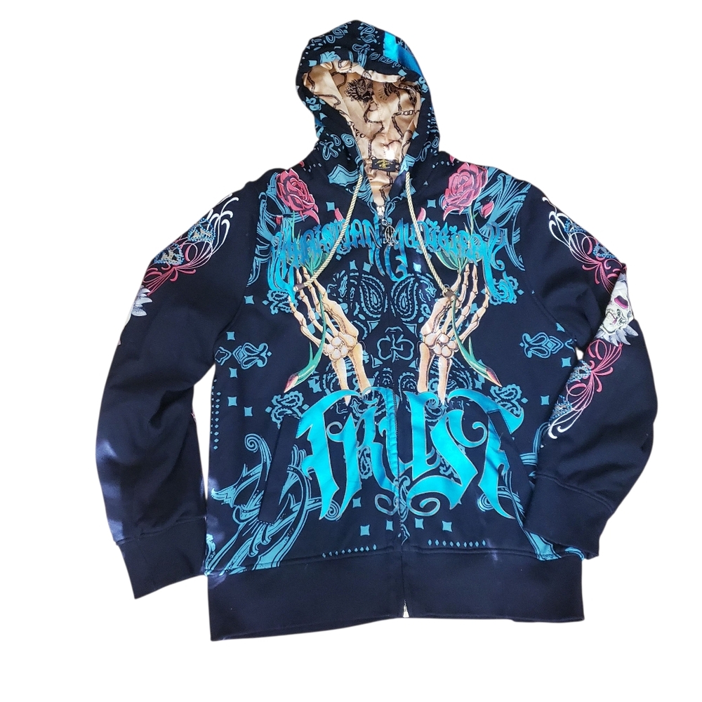 Vintage Christian Audigier Black Skull Zipper Hoodie - Picture 15 of 16